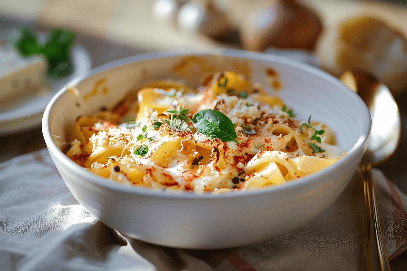Pâtes à la crème de poivron, ricotta et parmesan