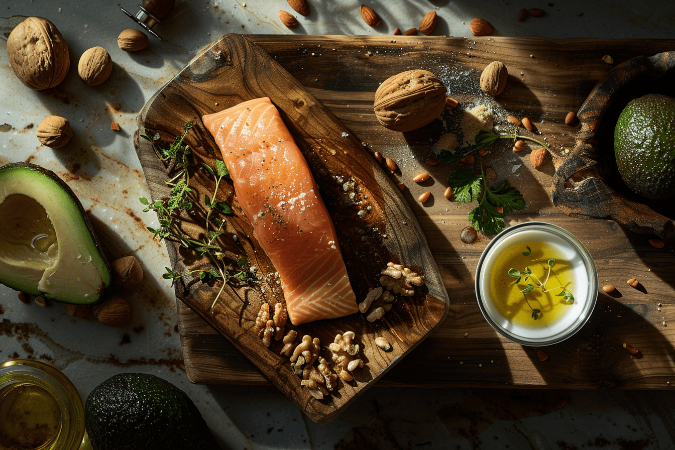 plateau d'aliments riches lipides sains