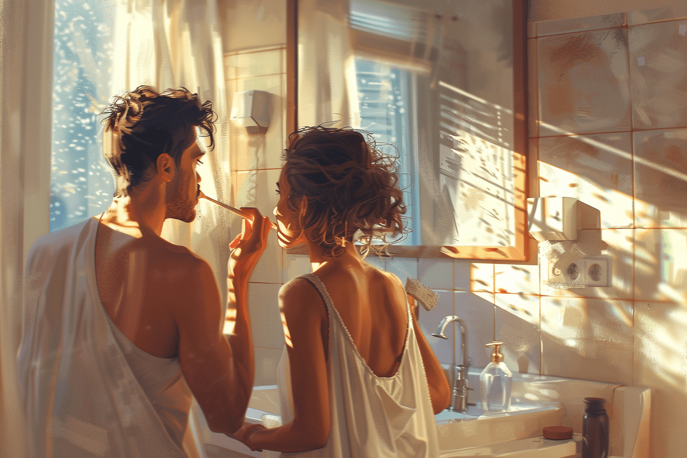 couple brossage de dents dans salle de bain