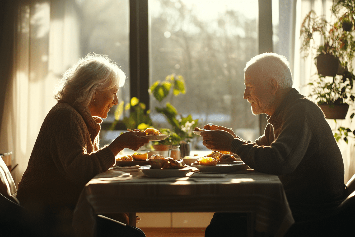 couple de senior qui mangent